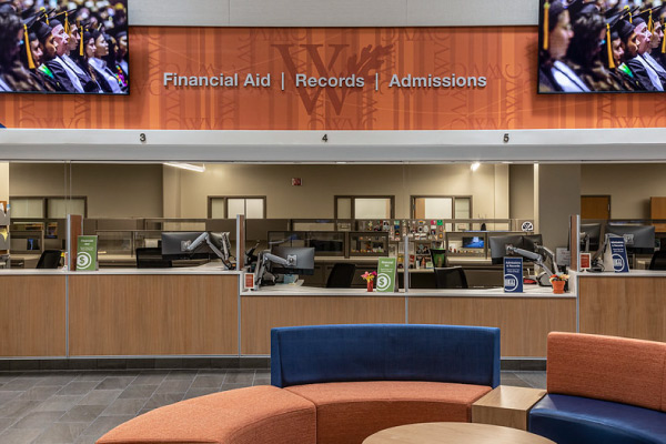 Admissions lobby with monitors