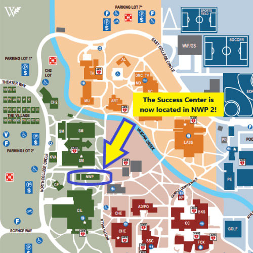 Campus map with Success Center highlighted
